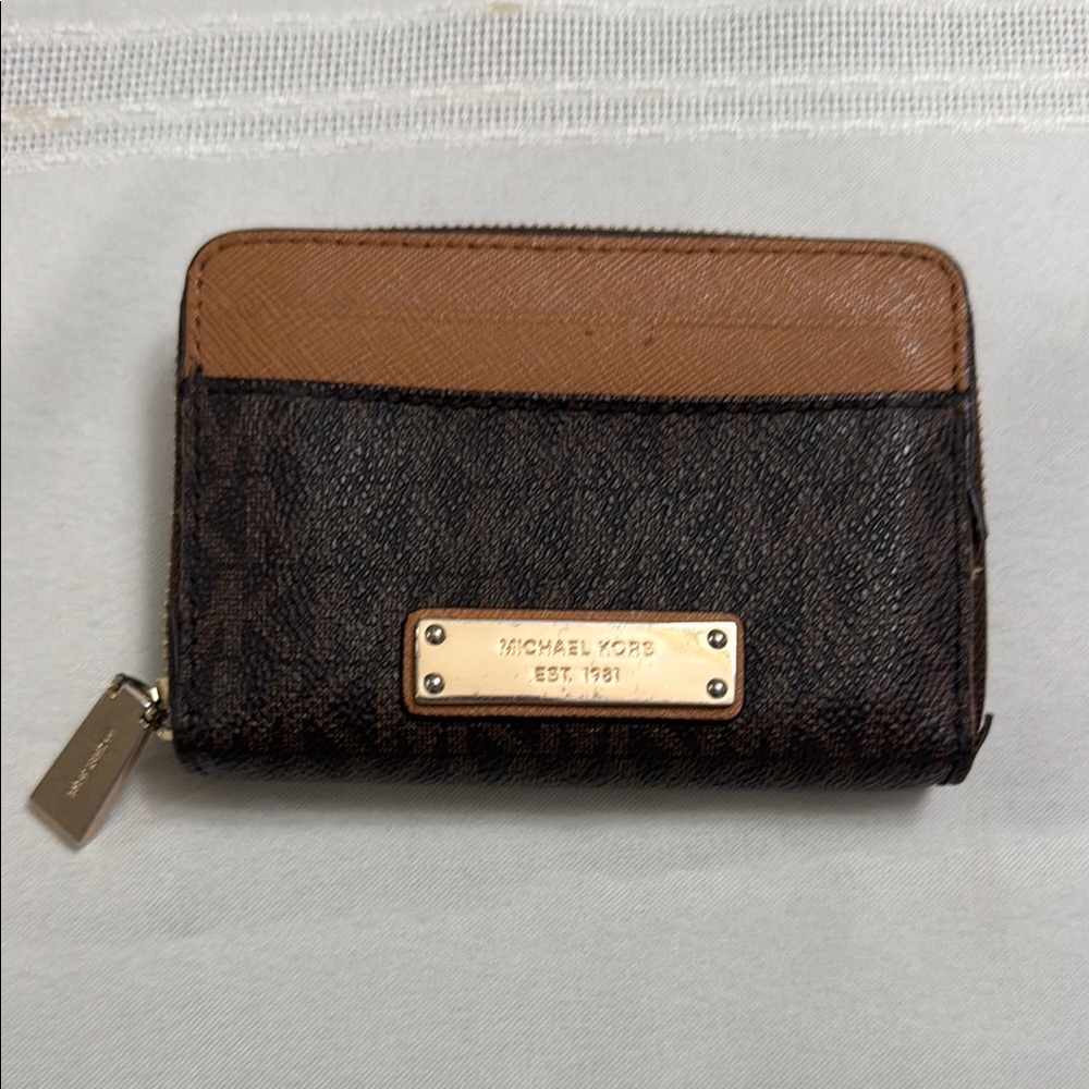 Michael Kors Dark Brown and Tan Wallet with Gold Logo